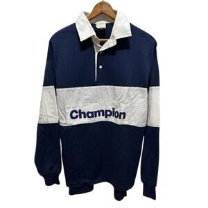 Vintage King Louie Champion shirt polo rugby jersey sz L navy blue white VTG